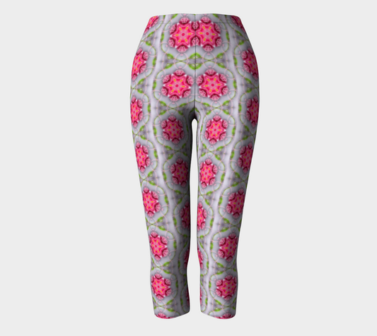 Silver and Pink Star Pattern Capri Leggings