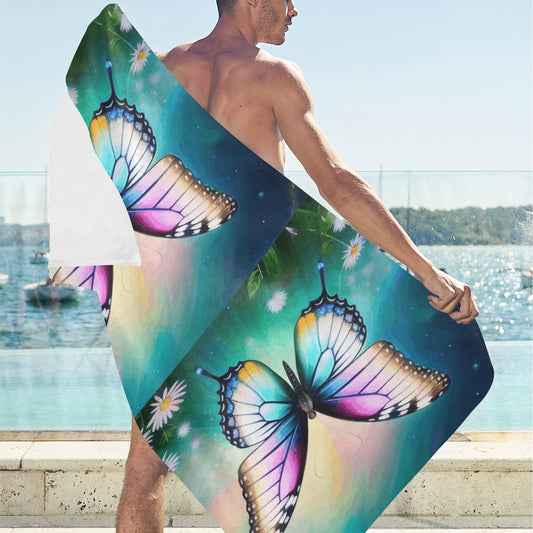 Toalla de playa con mariposas y margaritas - 76 x 152 cm (fabricada en EE. UU.)