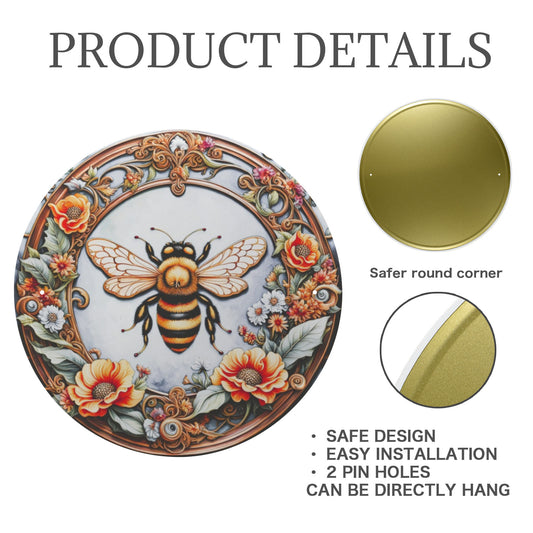 Letrero metálico redondo con marco de abejorro (fabricado en EE. UU.)