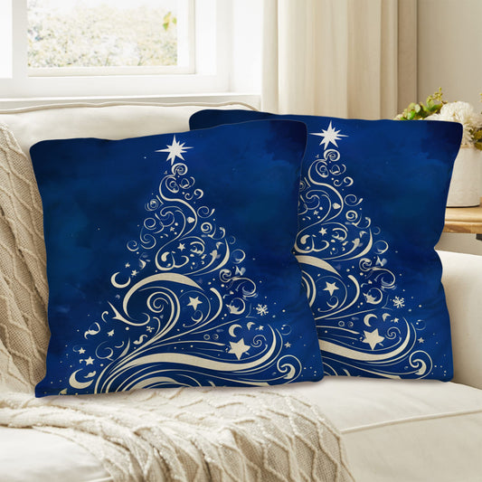 Silver Tree on Blue Background Christmas Pillow Cases Throw Pillow Covers 18x18inch
