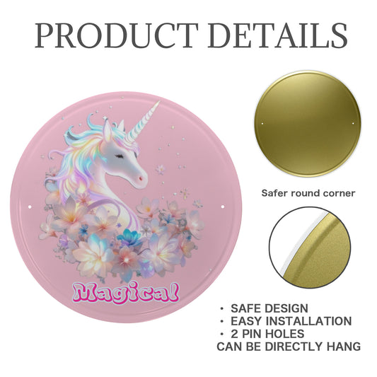 Letrero metálico redondo de unicornio mágico (fabricado en EE. UU.)