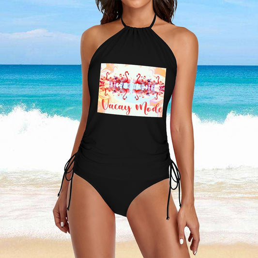 Flamingos in Vacay Mode Halter High Neck 2-Piece Swimsuit (Made in USA)