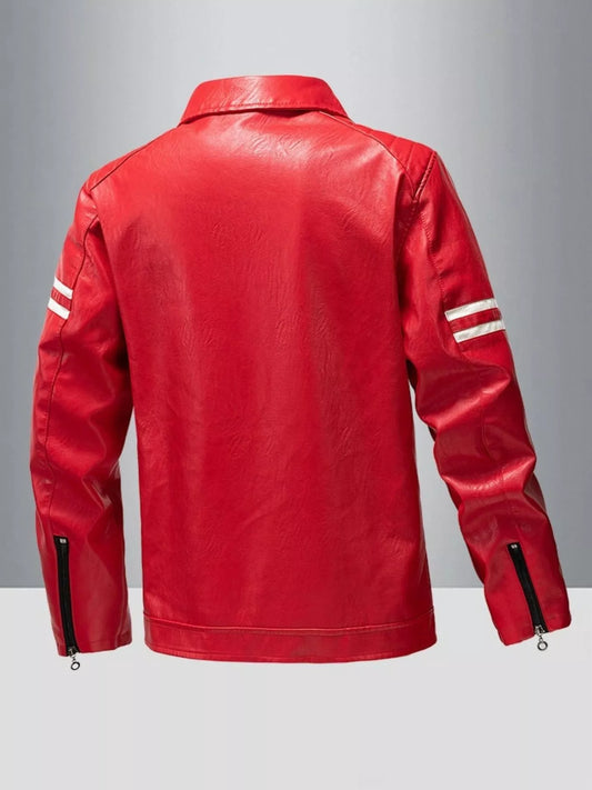 Men's Plus Size Zip Up Faux Leather Motorcycle Jacket