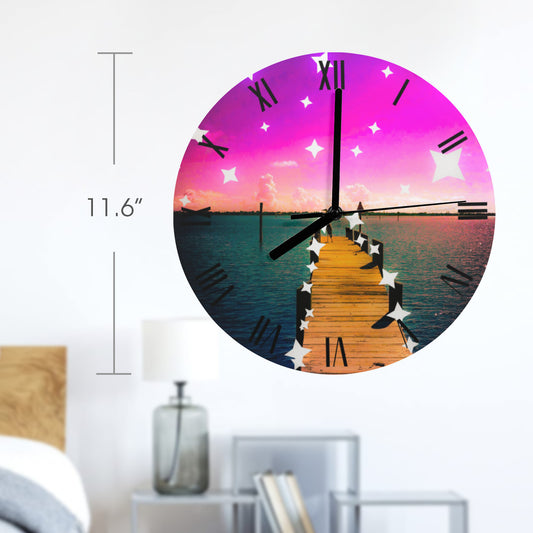 Reloj de pared personalizado "Muelle estrellado en el río" (fabricado en EE. UU.)