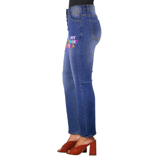 Retro Halloween Neon Women's Jeans (Front Printing) (Model L75)
