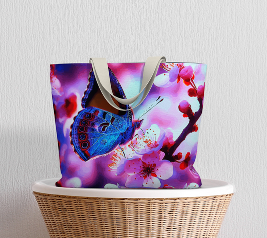 Butterfly with Cherry Blossoms Oversized Canvas Tote Bag