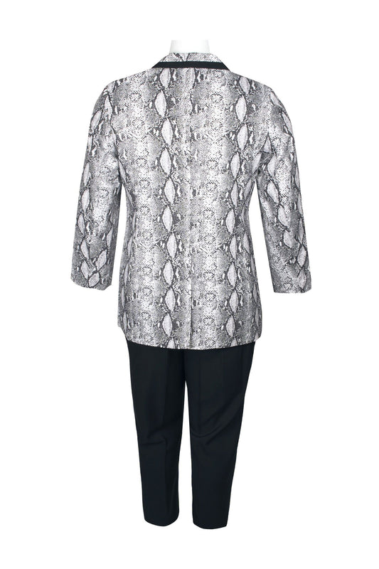 Emily Notched Collar Two Button Closure Long Sleeve Crepe Jacket with Elastic Waist Pencil Pants (Plus Size)