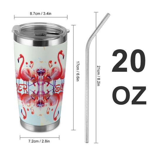 Pink Flamingos Summer Design 20oz Silver Rim Tumbler (Made in USA)