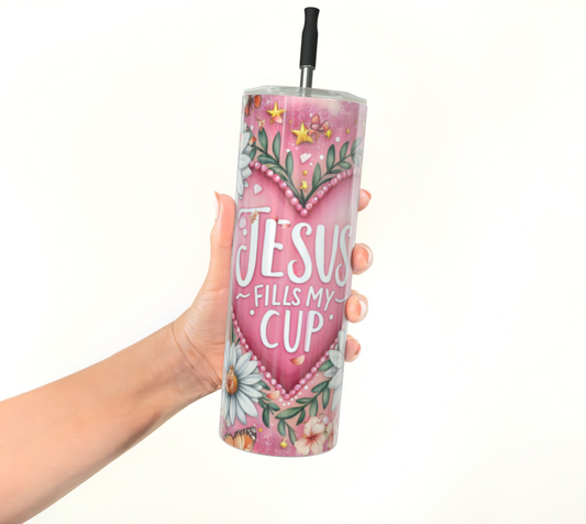 Jesus Fills My Cup Stainless Steel 20 oz Skinny Tumbler