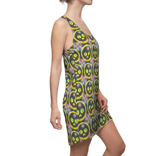 Women's Yellow Skulls Street Wear Printed Racerback Dress