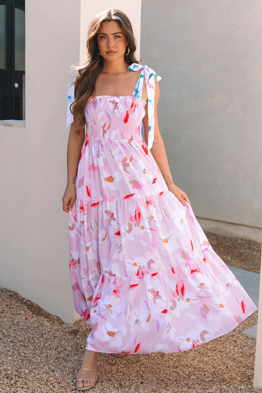 pink smocked maxi dress Pom Pom Smocked Maxi Dress (Hot Pink) Medium