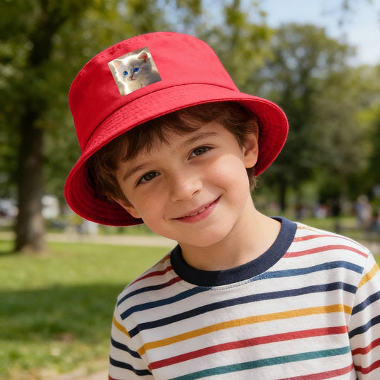 Cute White Kitten Design Kid’s Bucket Hat | Ships from USA