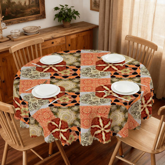 Crazy Quilt Heritage Revival Round Tablecloth with Wavy Edge 60" (Made in USA)