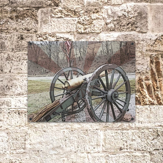 Civil War Cannon with Stripes Metal Sign - 16"x12" (Made in USA)