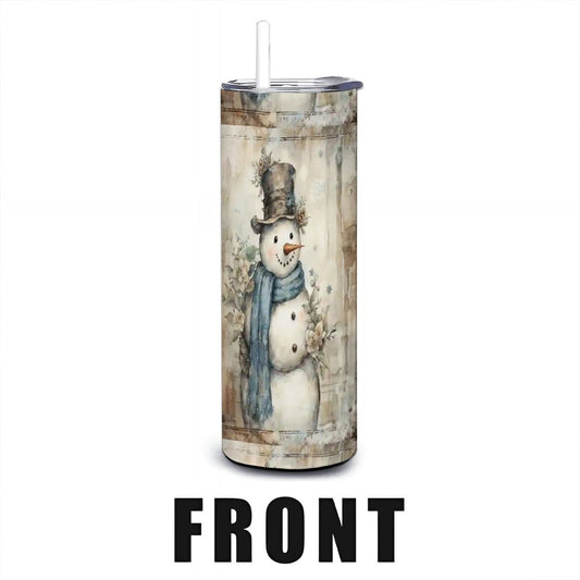 Watercolor Snowman 20oz Straight Stainless Steel Tumbler with Straw (Made in USA)