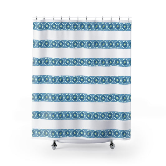 Green Floral Pattern and Stripes Shower Curtain