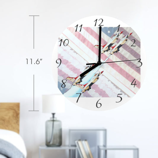 Reloj de pared con aviones estadounidenses sobre fondo de bandera (fabricado en EE. UU.)