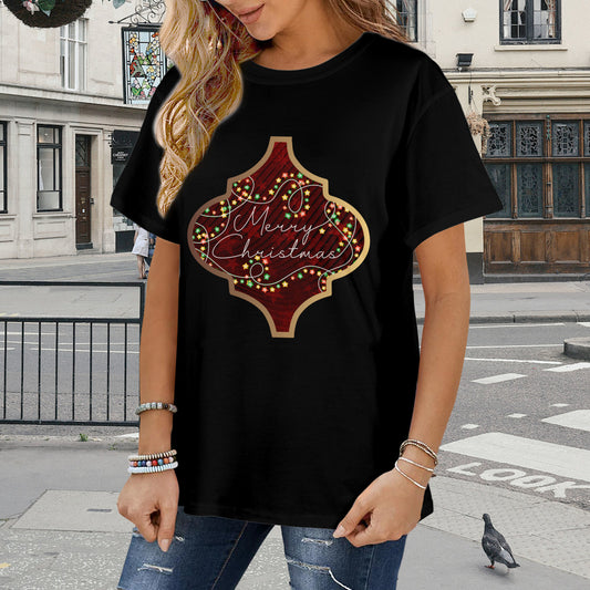 Merry Christmas Arabesque Tile Women's Black T-Shirt (Made in USA)