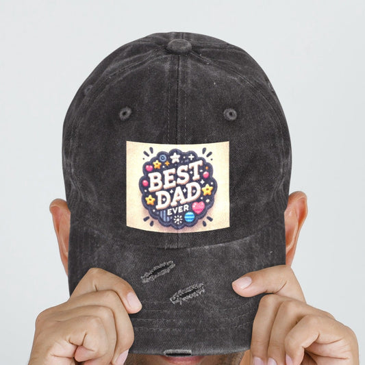 Best Dad Ever Circle Distressed Baseball Cap (Made in USA)