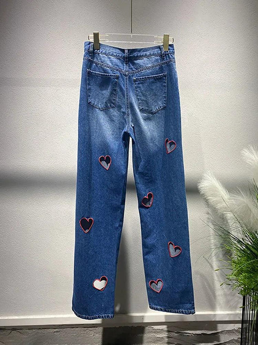 Heart Cutout Wide Leg Jeans | Romantic Wear for Women