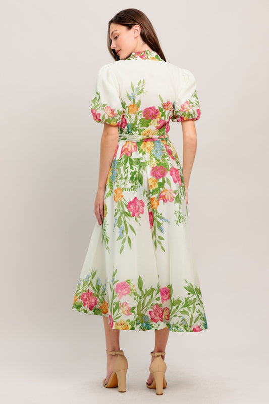 FRESH BLOSSOM IVORY WOVEN MIDI DRESS