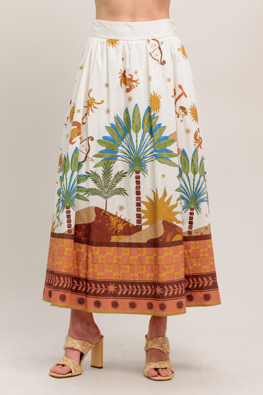 SUNLIT GARDEN WOVEN FULL MIDI SKIRT