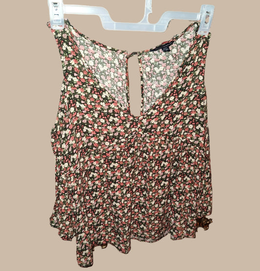 American Eagle Cold Shoulder Brown Floral Pattern Top - size Medium