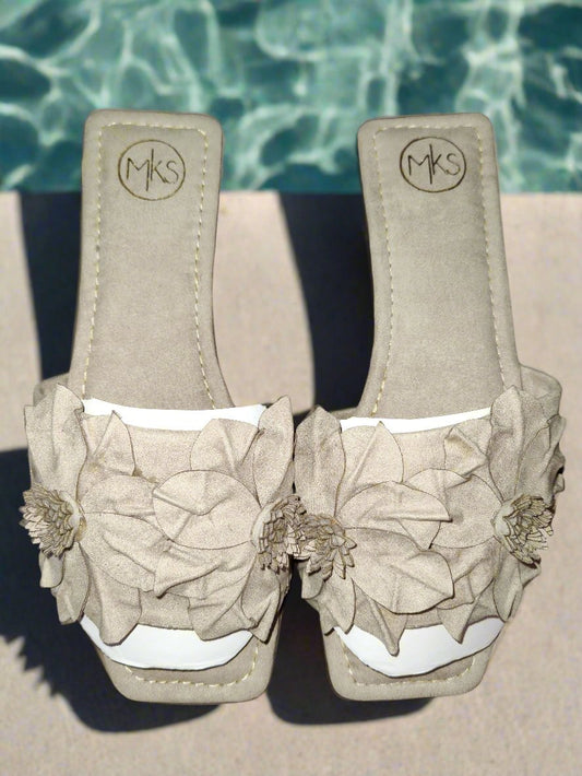 Women's Beige Floral Sandals