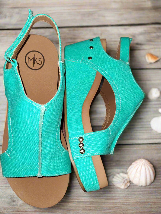 Women's Light Teal Slingback Wedge Sandals