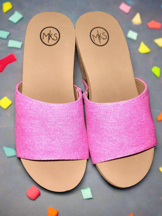 Women's Fuchsia Wedge Sandals With Cork Effect Platform