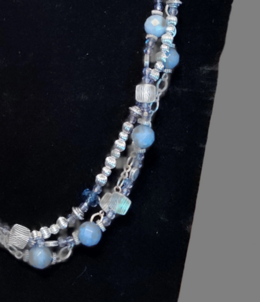 Blue Beaded Layered Jewelry Necklace