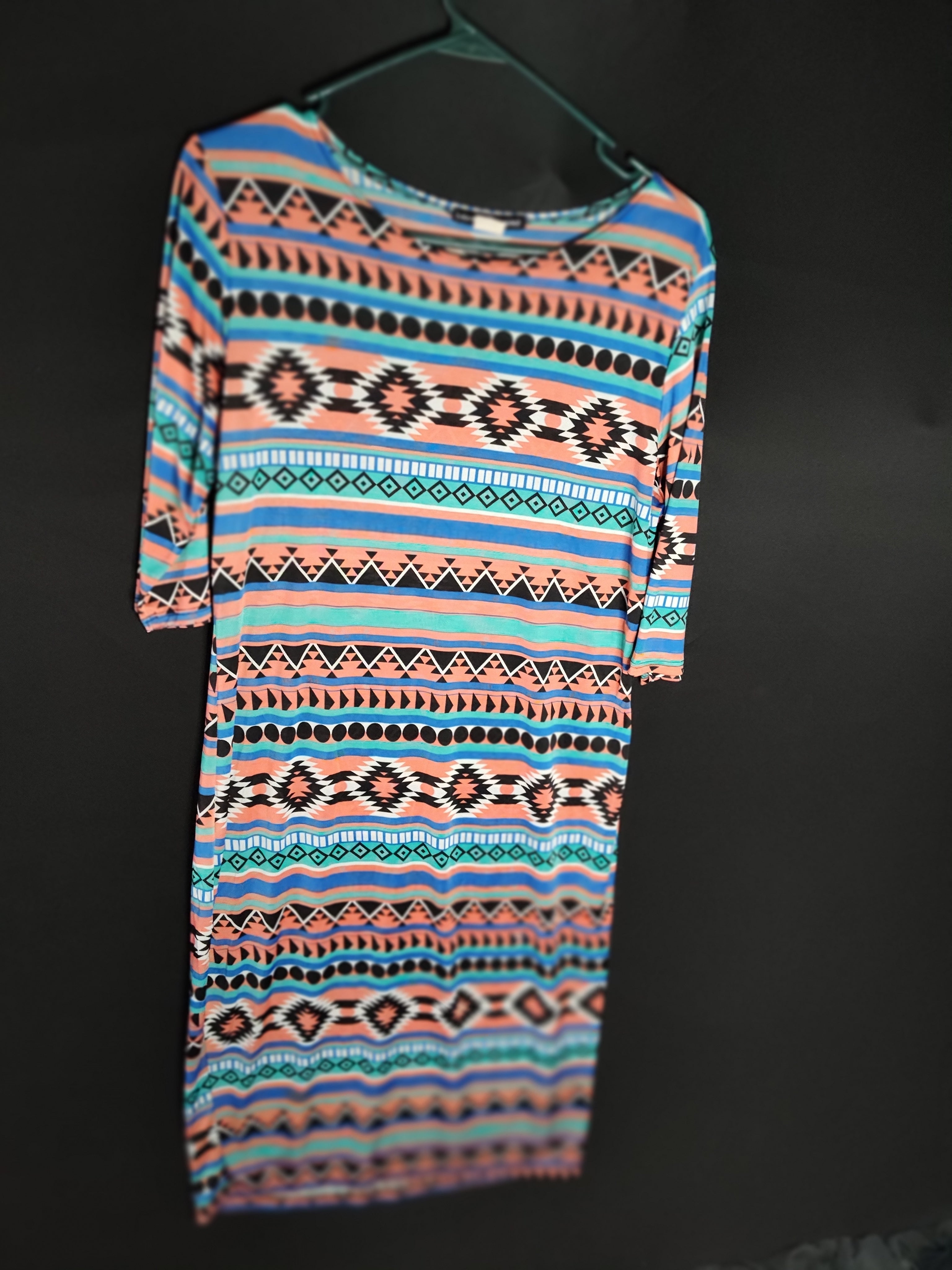 aztec design dress Dark Blue My Peasant Dress Style Caftan in Tribal Aztec Pattern