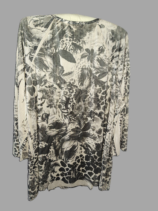 Christopher & Banks Tan & Black Floral Long Sleeve Shirt - size Large