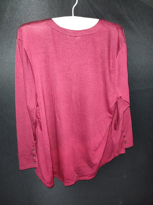 Blusa de Liz Claiborne con cuello redondo dividido y mangas 3/4 en color burdeos - Talla XL