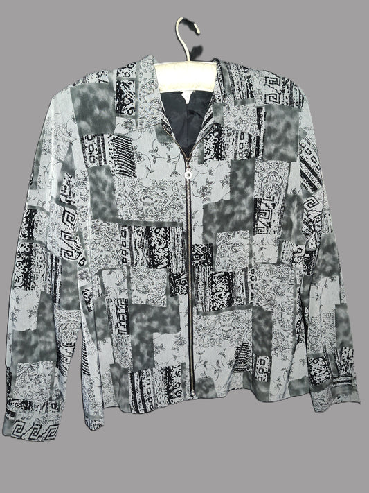 Dressbarn Black & Gray Jacket with Zipper - Size L