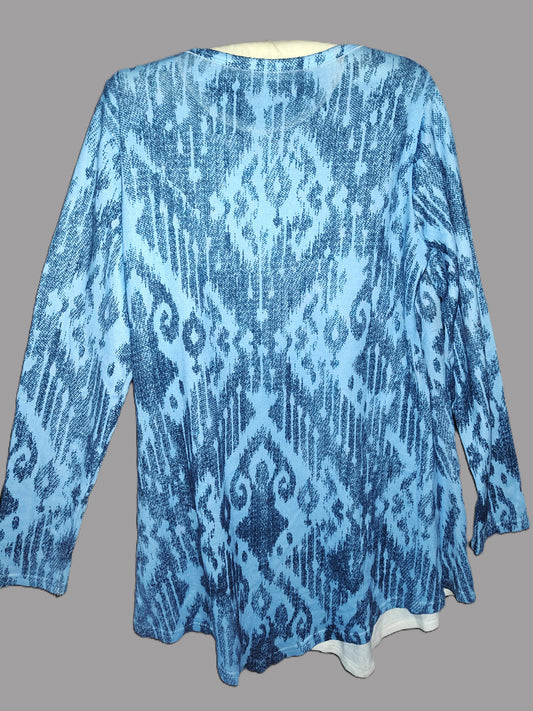 India Boutique Blue Ikat Pattern Long Sleeve Tunic- One Size