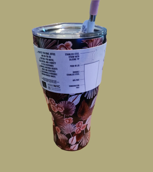 Manna Mott Muted Brown Floral 30 oz Stainless Steel Tumbler