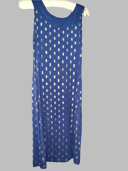 Charlie Paige Blue Summer Dress with Golden Pineapple Designs - Size S