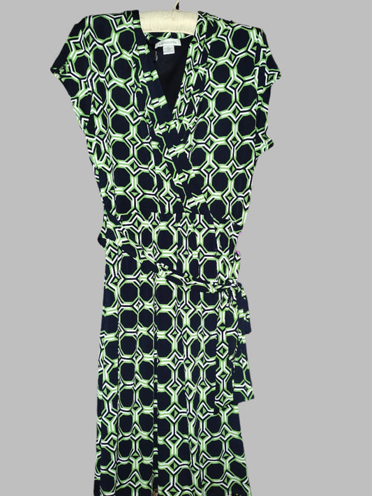 Liz Claiborne Black & Green Wrap Midi Dress with Belt Tie - size L