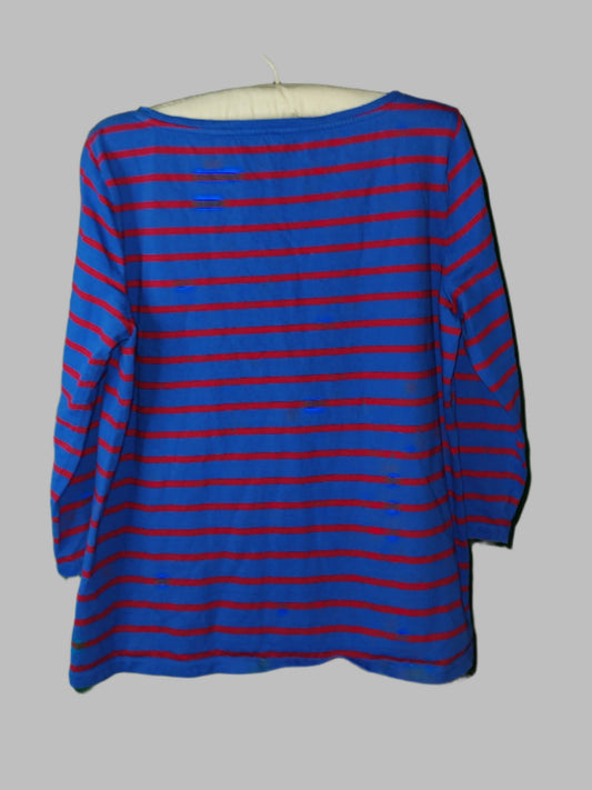 Talbot's Blue Striped Joyeux Beaded Top - size Large