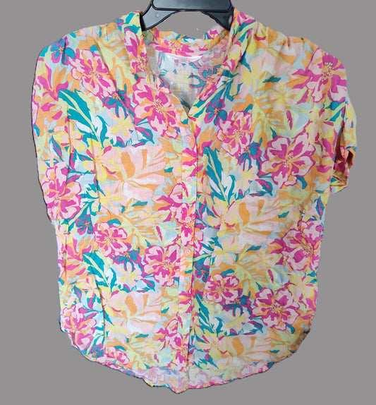 Time & Tru Colorful Hawaiian Shirt - size M (8-10)