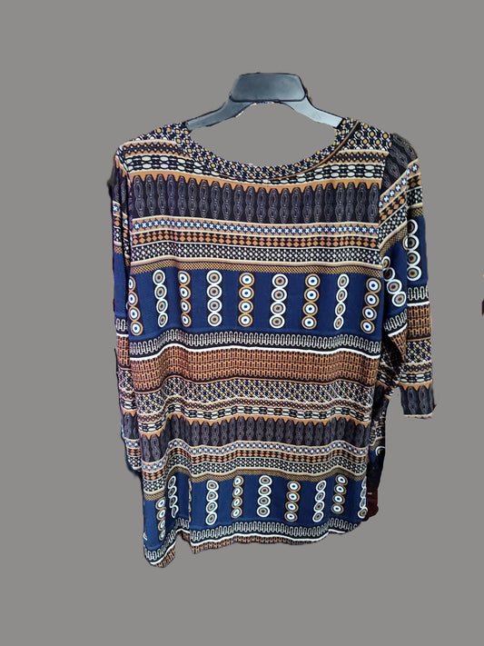 Vestido con dobladillo asimétrico y estampado azul y marrón Reborn para mujer - Talla 1XL