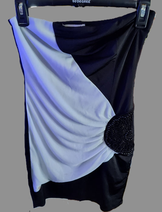 Wet Seal Little Black & White Strapless Dress with Beaded Embellishment - size S