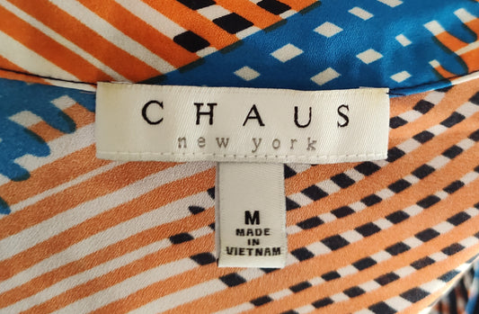 Chaus Orange and Blue Flowy Cold Shoulders Top - size Medium