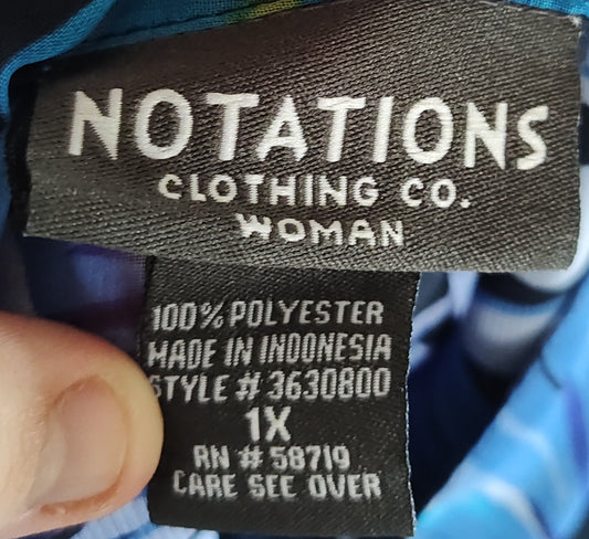 Notations Blue Floral Pattern Button-up Blouse - size 1X