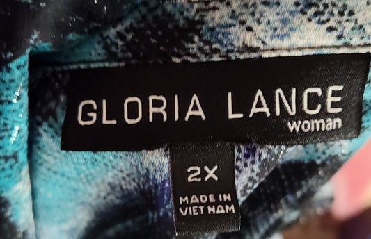 Gloria Lance Blue & Black Blouse with Undershirt - size 2XL