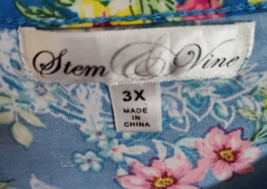 Stem & Vine Blue Floral Tunic with Crochet Trim - size 3XL