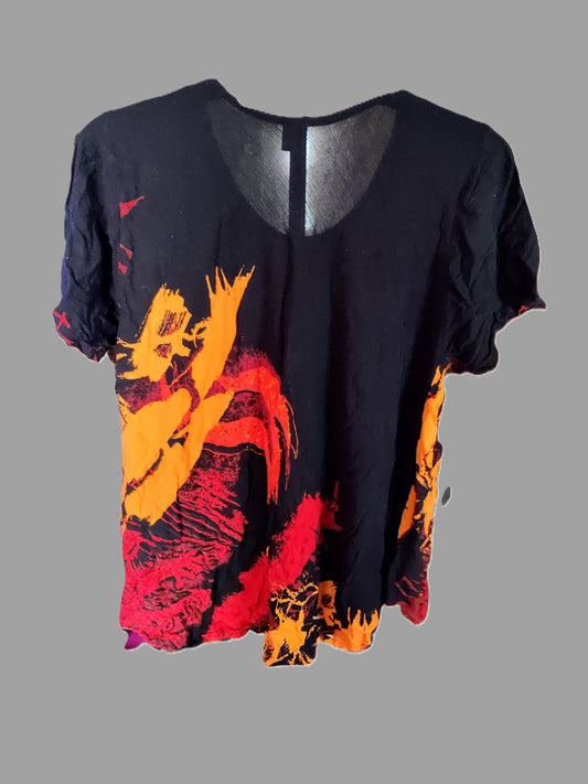 Dex Nyong Red and Black Short Sleeve Handmade Blouse - size 3