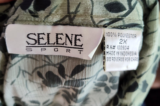 Selene Sport Olive Green Button Blouse - size 2XL