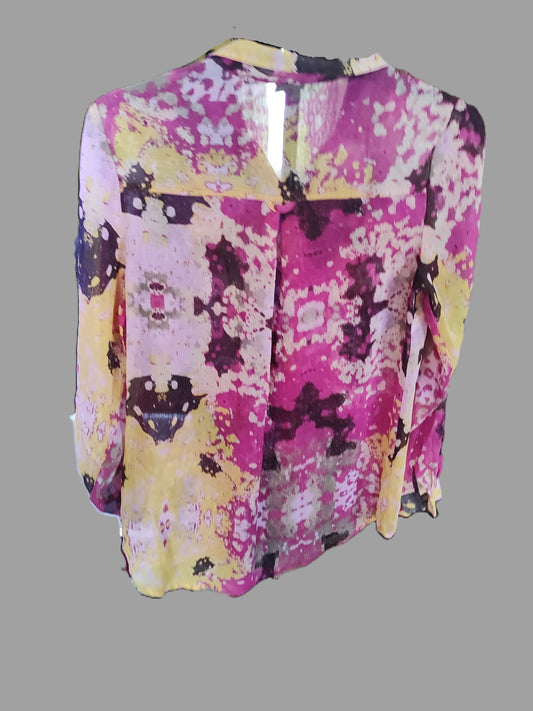 Westbound Magenta & Yellow Sheer Button Blouse - size M